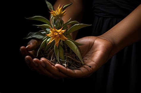 Premium AI Image A Woman Holds A Plant In Her Hands