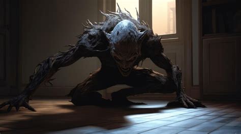 Premium Photo Supernatural Demon Crouching In Vray Tracing Style