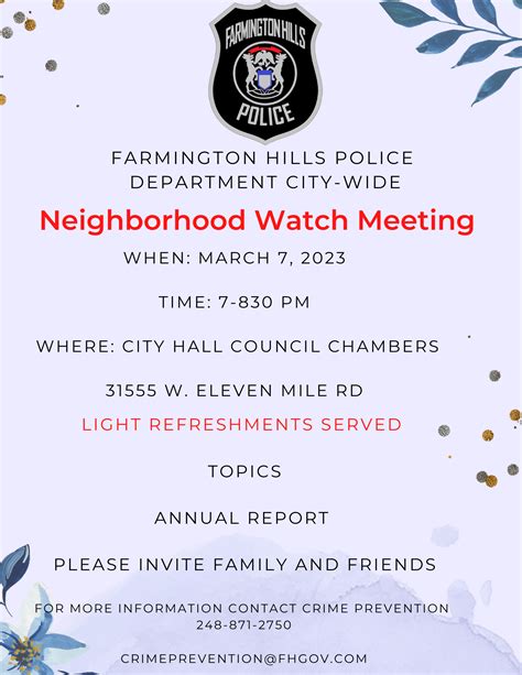 City Wide Neighborhood Watch Meeting Mark Your Calendars