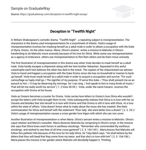 ⇉Deception in “Twelfth Night” Essay Example | GraduateWay