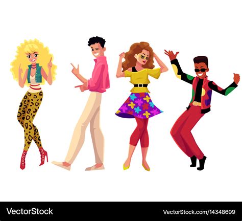 People in 1980s style clothes dancing at retro Vector Image