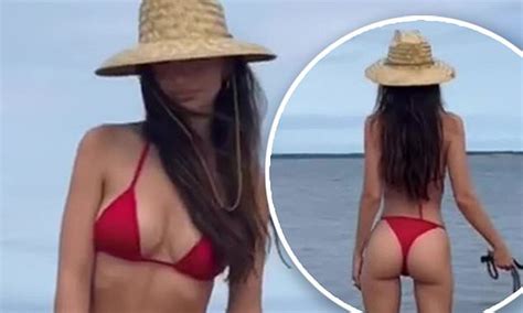 Emily Ratajkowski Puts On Cheeky Display In Skimpy Red Bikini On Beach