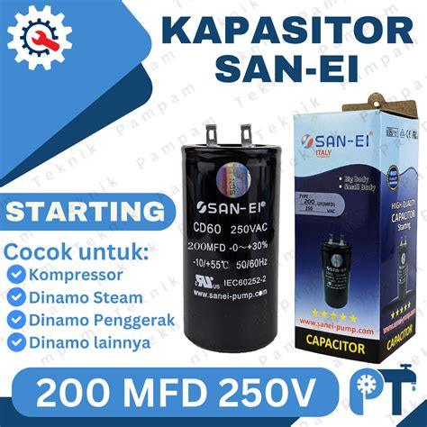 Jual KAPASITOR STARTING 200MFD 250V SAN EI SOKET CAPACITOR START SANEI