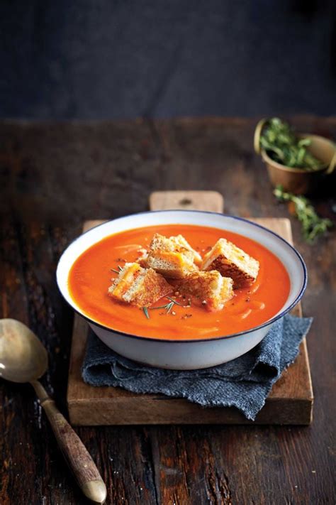 Tomato Soup With Grilled Cheese Croutons Recipe Chatelaine