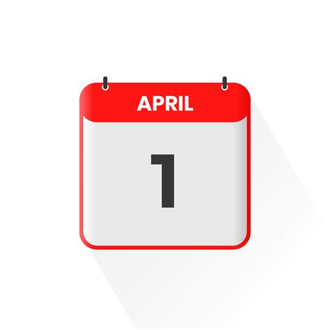 1st April Calendar Icon April 1 Calendar Date Month Icon Vector