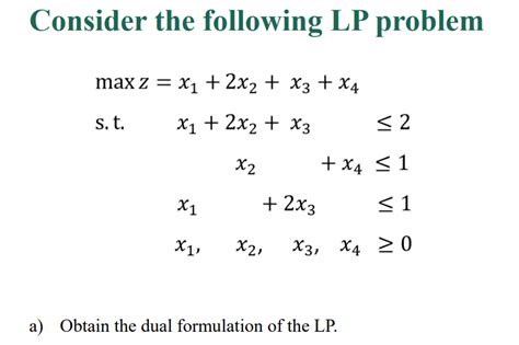 Solved Consider The Following Lp Problem Max Z X1 2x2