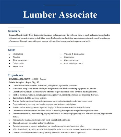 Lumber Associate Resume Example