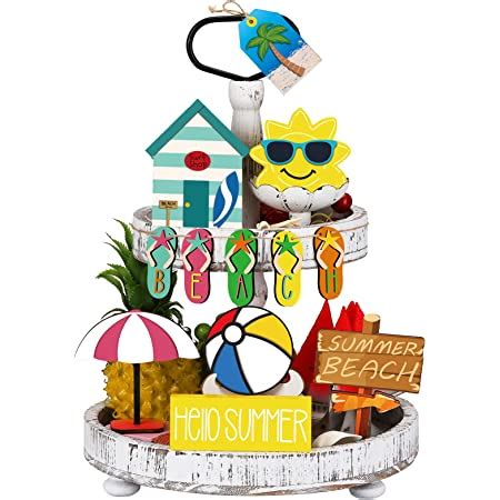 Amazon Pcs Summer Hawaii Tiered Tray Decor Set Flamingo Beach