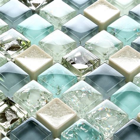 Mini 15 15mm Blue Color Crystal Glass Mosaic Tiles For Bathroom Shower