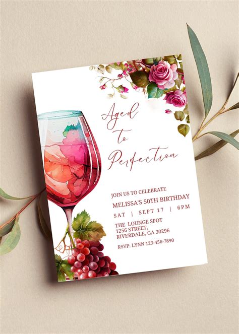 Editable Aged To Perfection Invitation Wine Birthday Etsy In 2023