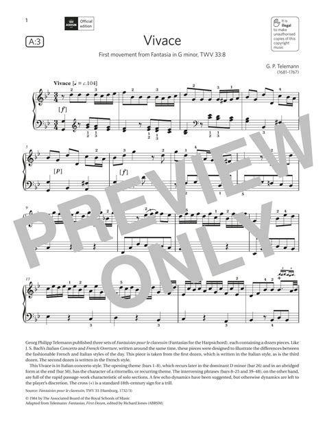 G P Telemann Vivace Grade 7 List A3 From The Abrsm Piano Syllabus 2021 And 2022 Sheet Music