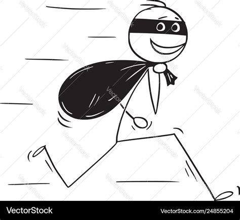 Cartoon smiling thief running with bag loot Vector Image