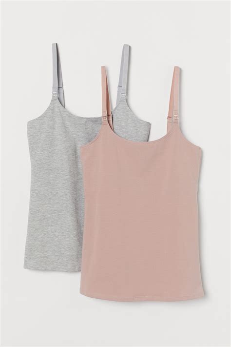 Mama 2 Pack Nursing Tops Powder Pink Light Gray Melange Ladies Handm Us