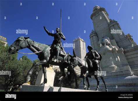 Spain Madrid Plaza De Espana Cervantes Monument Don Quijote Sancho