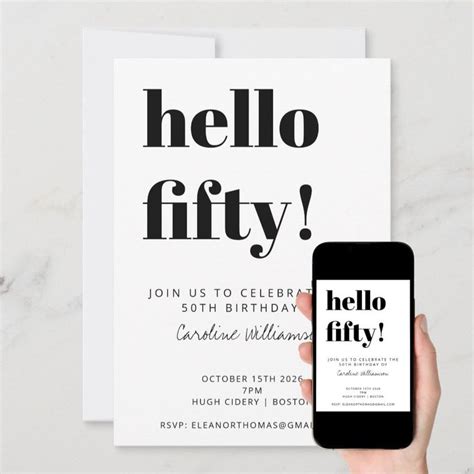 Bold Typography White Modern 50th Birthday Party Invitation Zazzle 50th Birthday Party