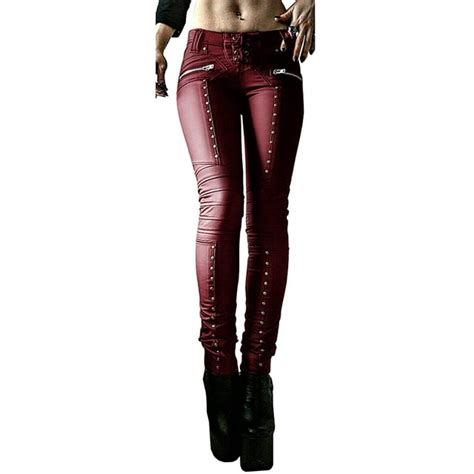 Ruanyu Womens Faux Leather Leggings Gothic Punk Skinny Pu Leather