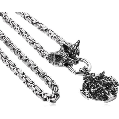 Collier Viking Tête De Loup Pour Homme Collier Homme En Acier