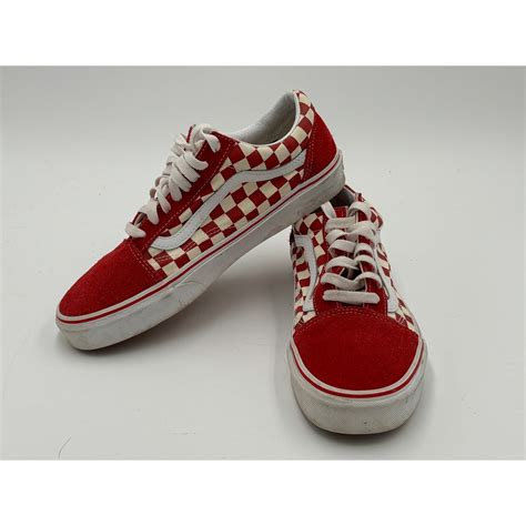 Vans Red And Checkered Lace Up Canvas Sneakers Mens … Gem