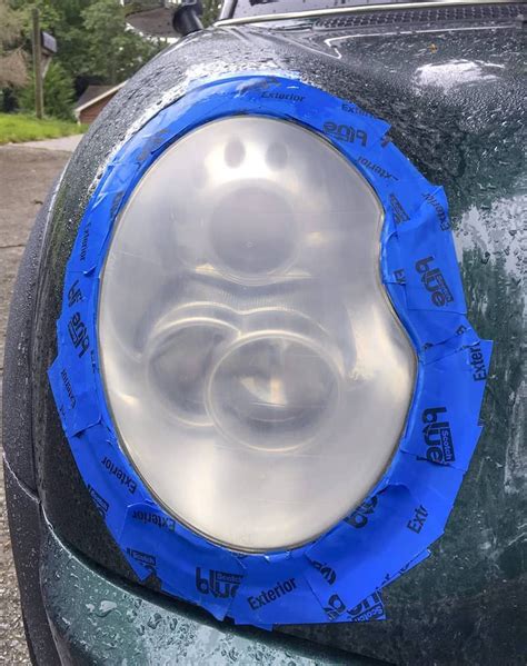 Sanded Headlight With Painter S Tape Around The Edge Cleaning Headlights On Car Best Headlights