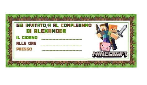 Minecraft Birthday Invitation Invito Compleanno Compleanno Minecraft