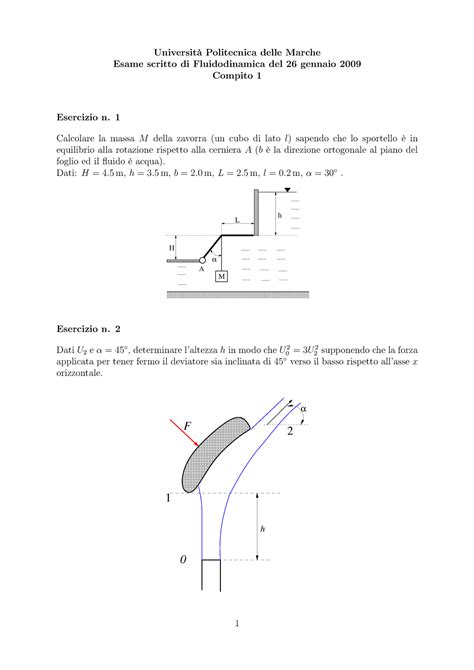 Main Testo Prova Di Esame Di Fluidodinamica Comprende Due Esercizi