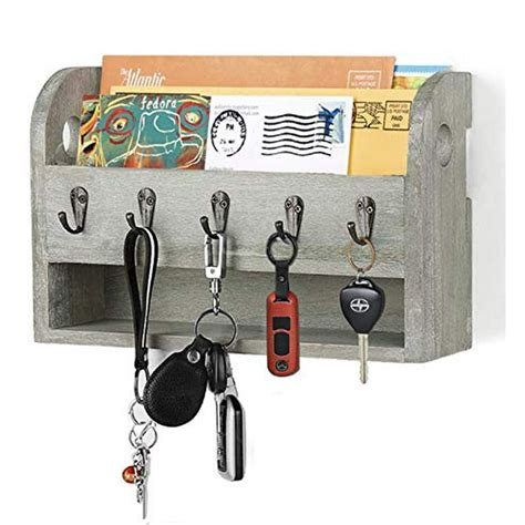 Nandae Wood Mail And Key Holder Organizer Wall Mounted With 5 Key Hooks