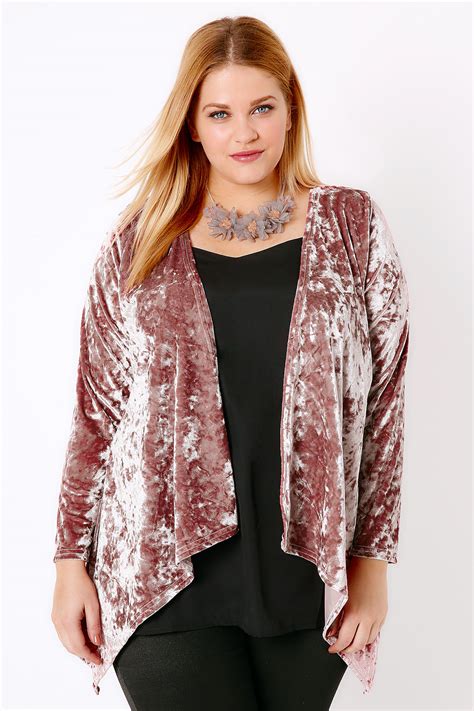 Dusty Pink Crushed Velvet Waterfall Cardigan Plus Size 16 To 36