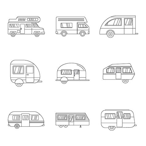 Premium Vector Motorhome Car Trailer Icons Set