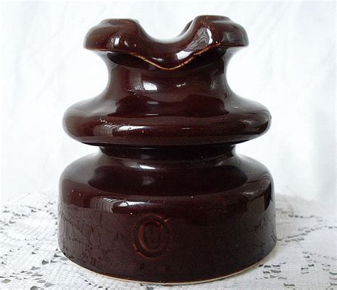 Vintage Brown Ceramic Insulator Porcelain Wire Telephone Wood