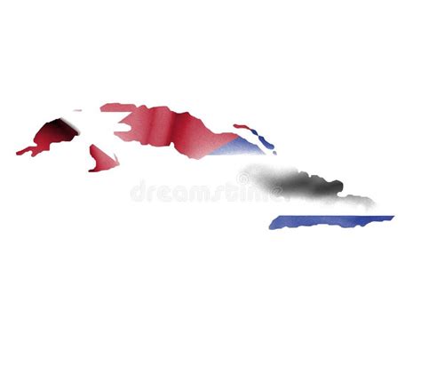 Mapa De Cuba Con La Bandera Que Agita Aislada En Blanco Stock De