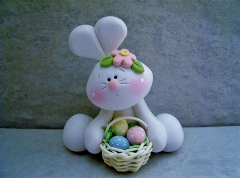 Bunny Basket Of Eggs Polymer Clay Easter Figurine Polymer