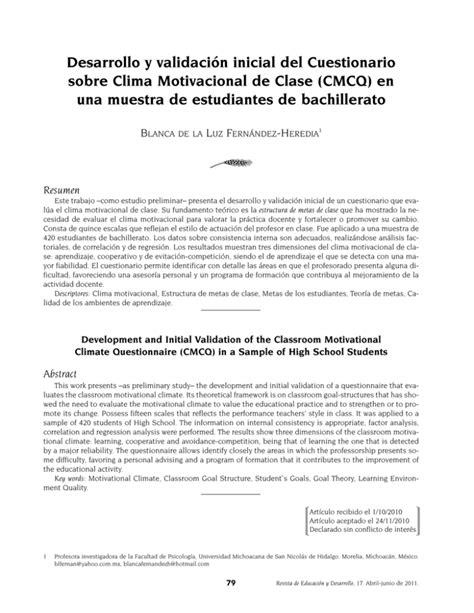 Desarrollo Y Validaci N Inicial Del Cuestionario Sobre Clima