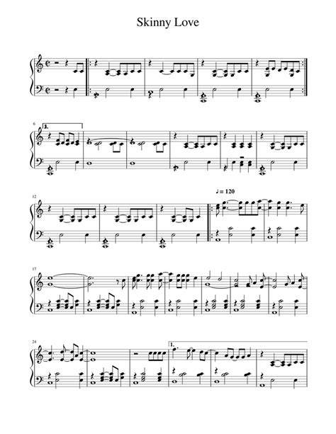 Skinny Love Sheet Music For Piano Solo Easy