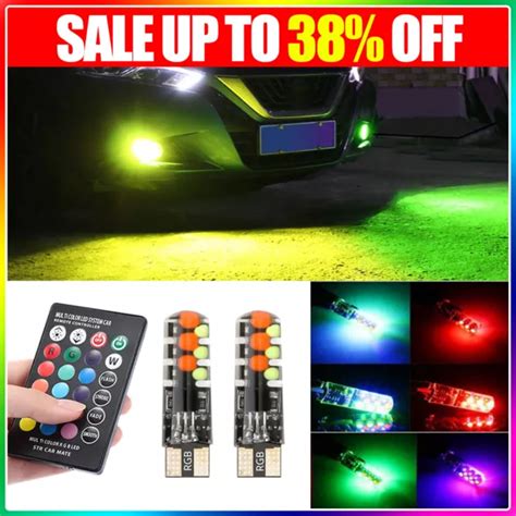 2X LED T10 W5W 501 RGB Colour Changing Car Wedge Side Light Bulb With