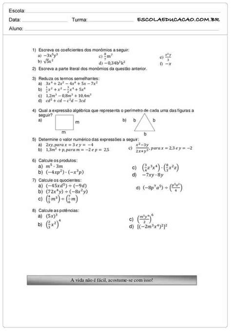 Atividades 8 Ano - atividade matemática 8 ano para aluno e professor - Matemática