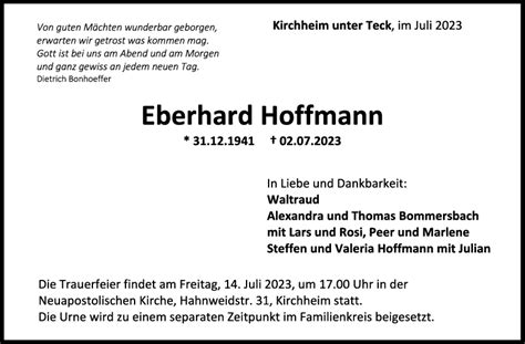 Trauer Eberhard Hoffmann Teckbote Trauerportal