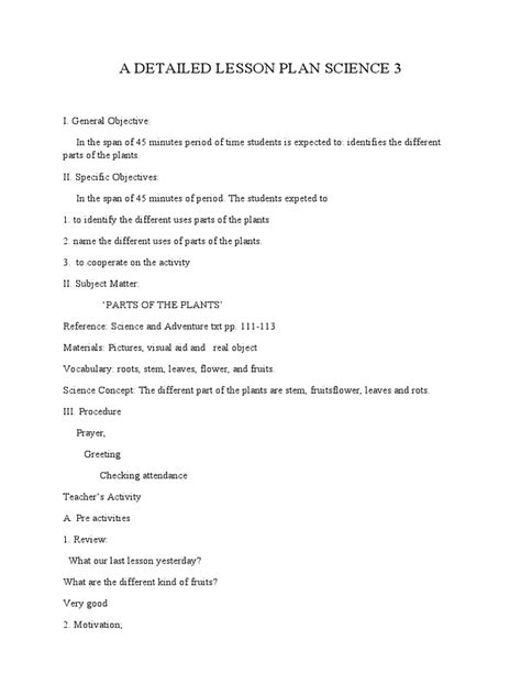 A Detailed Lesson Plan Science 3 Pdf Leaf Root