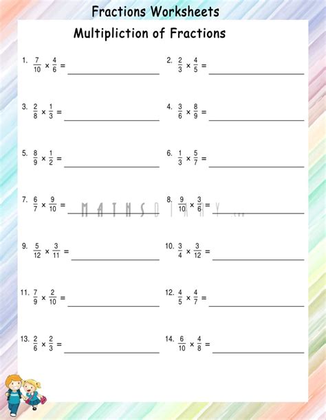 Multiplication of fractions worksheets - Math Worksheets - MathsDiary.com