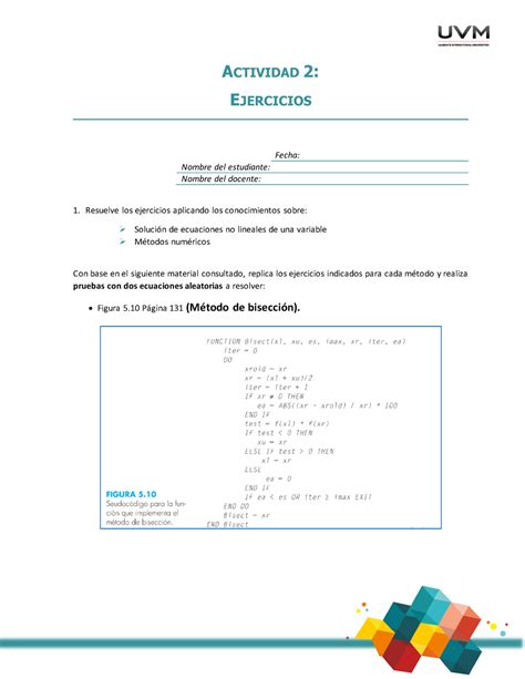 Actividad Metodos Numericos Actividad Ejercicios Fecha Nombre