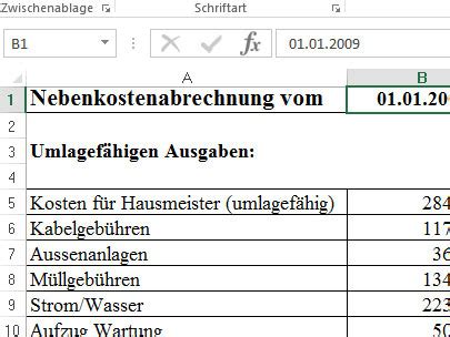 Nebenkostenabrechnung Muster Vorlage für Excel Download CHIP