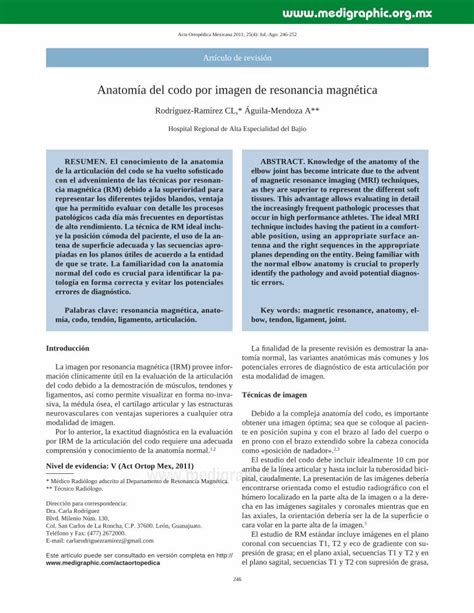 Pdf Anatom A Del Codo Por Imagen De Resonancia Magn Tica Anatom A