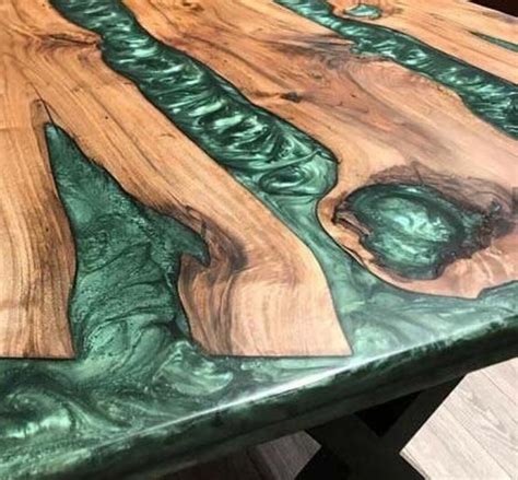 Green Epoxy Resin Dining Table Resin Rustic Table Tops Mid Etsy