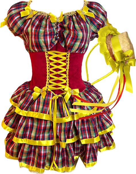 Vestido Quadrilha Festa Junina Caipira Xadrez Adulto Preto Veludo