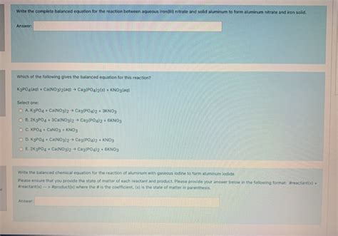 Solved Write The Complete Balanced Equation For The Reaction Chegg