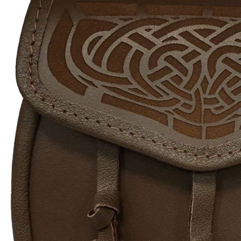 Leather Day Sporran With Laser Etched Celtic Design On Flap In Brown Kinloch Anderson