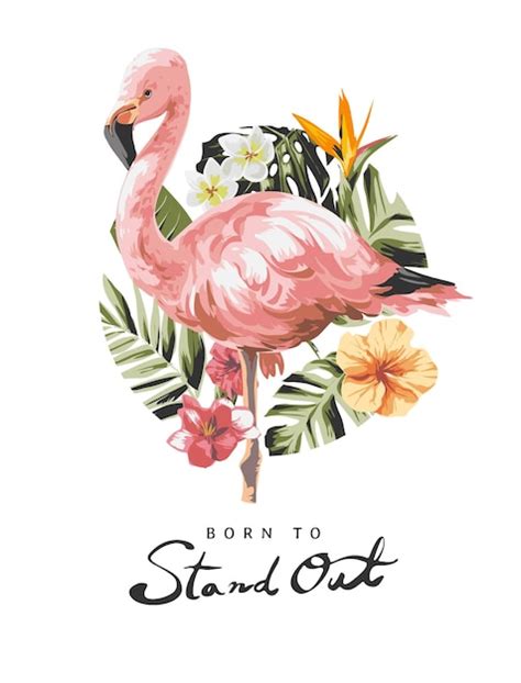 Um Poster Para Um Flamingo Cor De Rosa Flores Tropicais E As