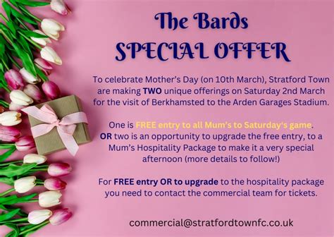 Stratford Town Football Club FREE Entry To All Mum S On Saturday To