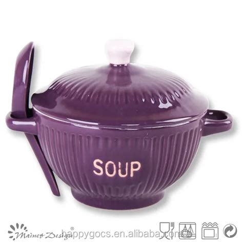 Ceramic Dinnerware With Handles Microwave Soup Bowl With Lid And Spoon ...