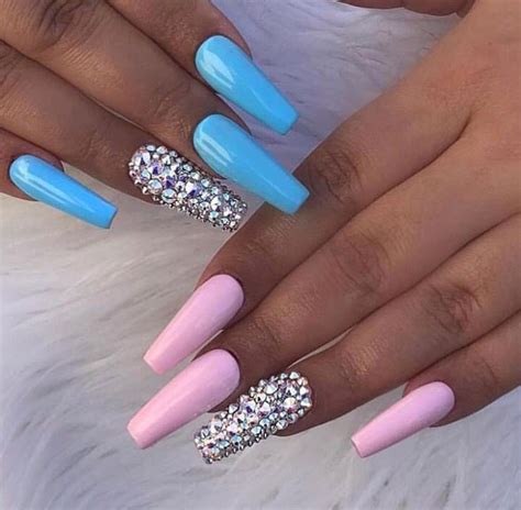 Exis Official Pink Acrylic Nails Gender Reveal Nails Long