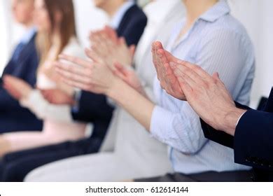 Close Business People Hands Clapping Conference Stock Photo 612614144